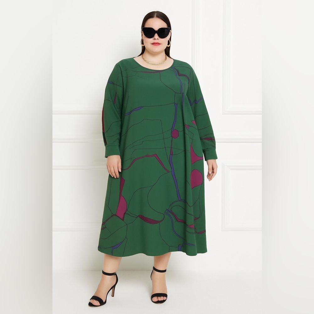 Marina Rinaldi Plus $899 Green Long Sleeve Darsen Dress XXL NWT